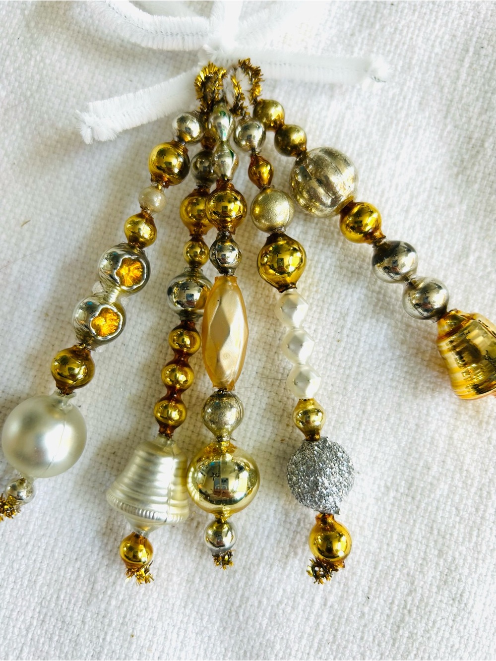 Mini Vintage Repurposed  holiday Christmas ornaments, mercury Glass bead icicle